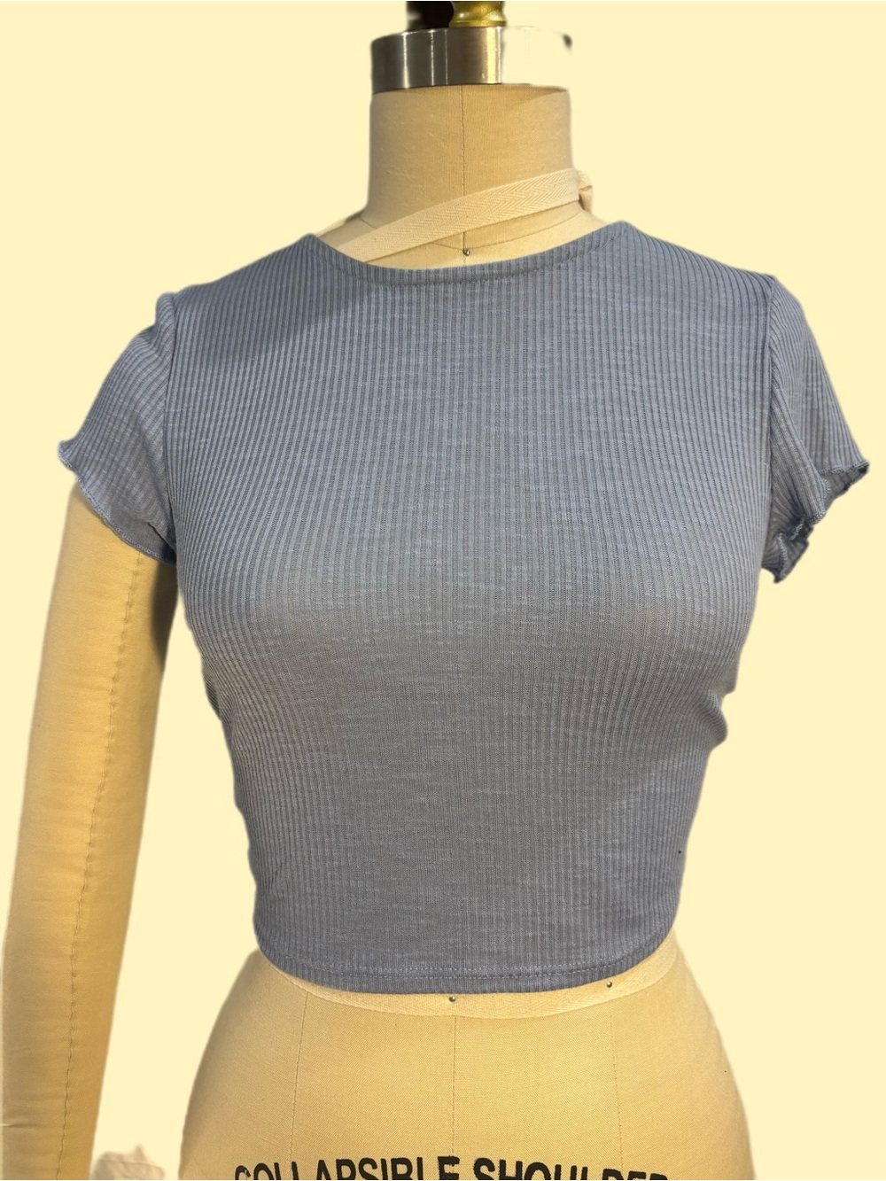 Open-Back Ribbed Crop Top with Tie - Blue - Picture 2 of 2